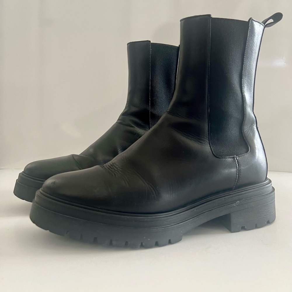 Ba&sh Leather Chelsea Boots in Black Size 37